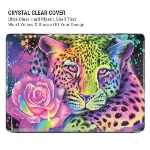 Neon Rainbow Cheetah with Rose by Sheena Pike MacBook Cases
